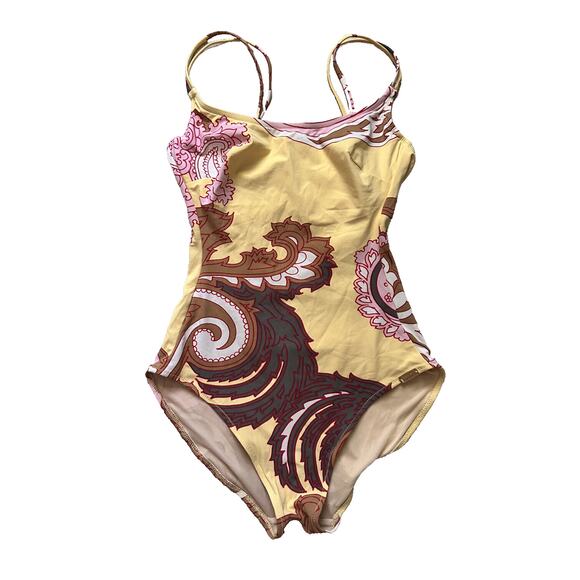 Maryan Mehlhorn SWIMSUIT Sz 6 One Piece Yellow Brown Paisley Wired Cup Sz B - Picture 1 of 16